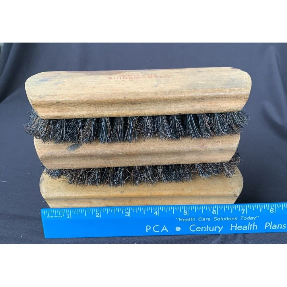 Vintage Griffin Shinemaster and Oxco Horse Hair Shoe Shining Brushes Wood Handle